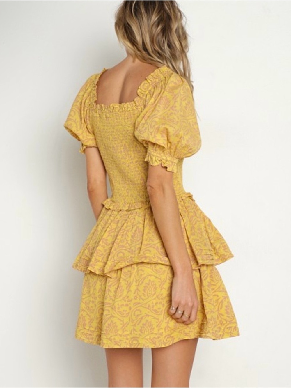 Cleobella Smocked Luna Ruffle Mini Dress Camellia Print Size M MSRP $208 - Picture 2 of 6